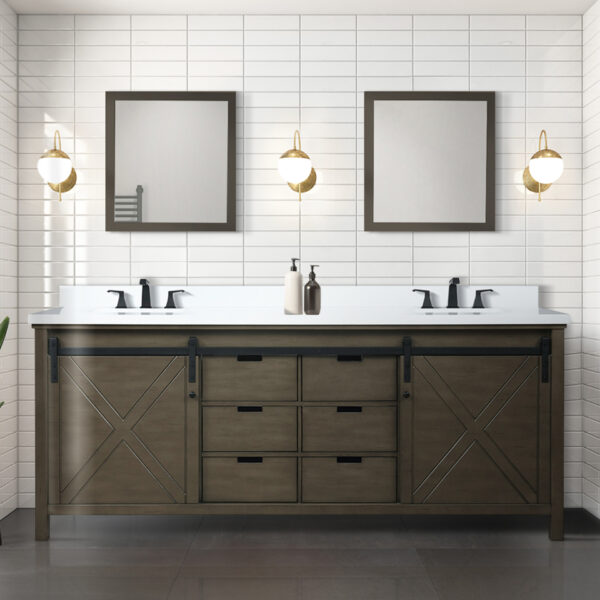 Marsyas 84W x 22D Rustic Brown Double Bath Vanity and 34Mirrors