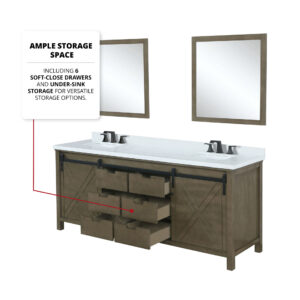 Marsyas 84W x 22D Rustic Brown Double Bath Vanity and 34Mirrors