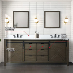 Marsyas 84W x 22D Rustic Brown Double Bath Vanity and 34Mirrors