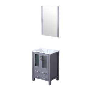 Volez 24W x 18.25D Dark Grey Bath Vanity, White Ceramic Top, and 22Mirror