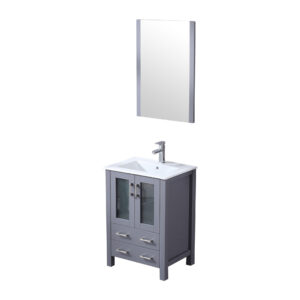 Volez 24W x 18.25D Dark Grey Bath Vanity, White Ceramic Top, Faucet Set, and 22Mirror