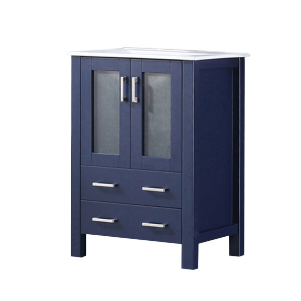 Volez 24W x 18.25D Navy Blue Bath Vanity and White Ceramic Top