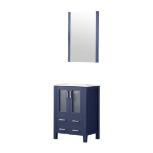 Volez 24W x 18.25D Navy Blue Bath Vanity, White Ceramic Top, and 22Mirror