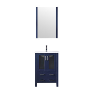 Volez 24W x 18.25D Navy Blue Bath Vanity, White Ceramic Top, Faucet Set, and 22Mirror