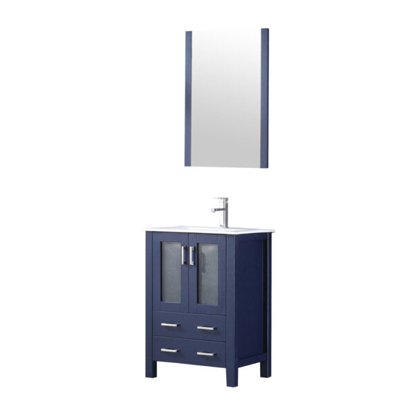 Volez 24W x 18.25D Navy Blue Bath Vanity, White Ceramic Top, Faucet Set, and 22Mirror