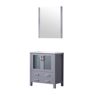 Volez 30W x 18.25D Dark Grey Bath Vanity, White Ceramic Top, and 28Mirror