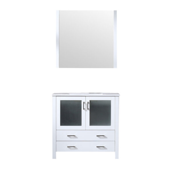 Volez 36W x 18.25D White Bath Vanity, White Ceramic Top, and 34Mirror