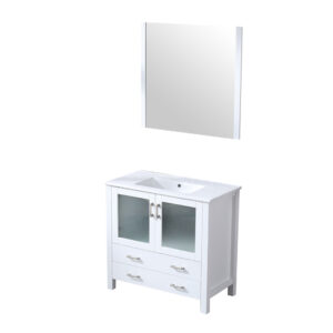 Volez 36W x 18.25D White Bath Vanity, White Ceramic Top, and 34Mirror