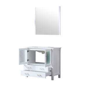 Volez 36W x 18.25D White Bath Vanity, White Ceramic Top, and 34Mirror