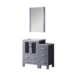 Volez 36W x 18.25D Dark Grey Bath Vanity with Side Cabinet and 22Mirror