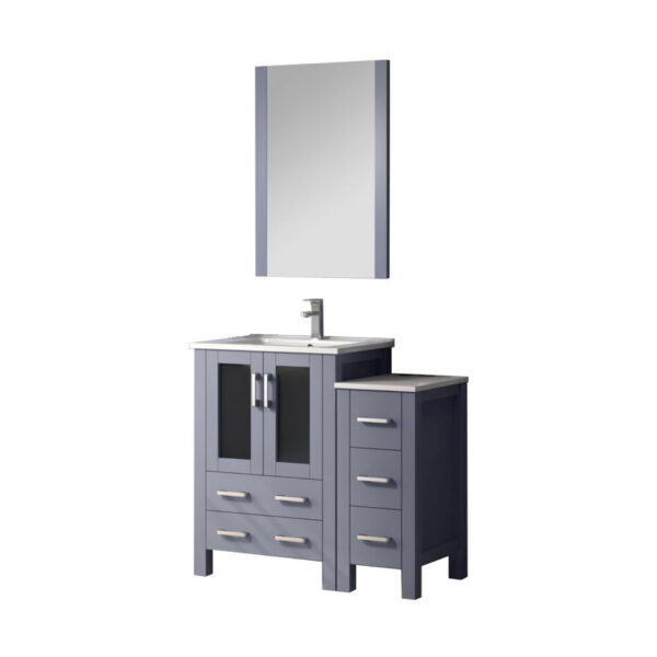 Volez 36W x 18.25D Dark Grey Bath Vanity with Side Cabinet, Faucet Set, and 22Mirror