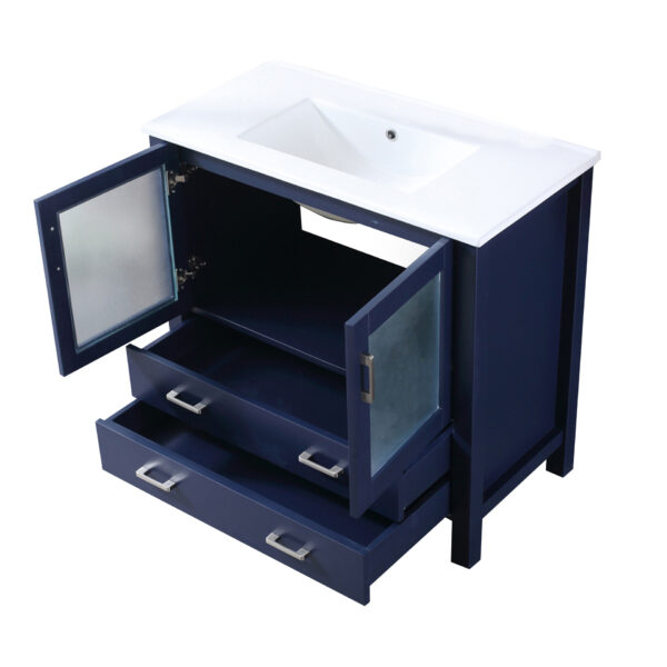 Volez 36W x 18.25D Navy Blue Bath Vanity and White Ceramic Top