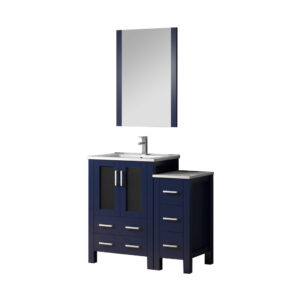 Volez 36W x 18.25D Navy Blue Bath Vanity with Side Cabinet, Faucet Set, and 22Mirror