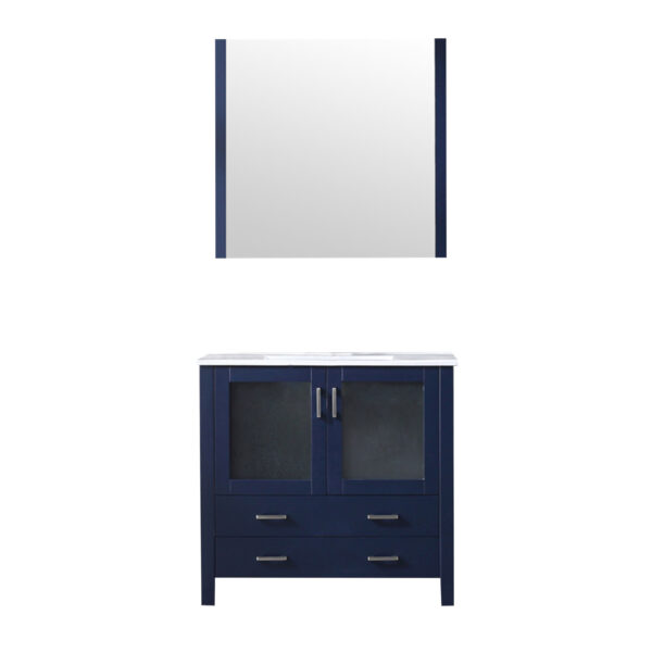 Volez 36W x 18.25D Navy Blue Bath Vanity, White Ceramic Top, and 34Mirror