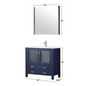 Volez 36W x 18.25D Navy Blue Bath Vanity and White Ceramic Top