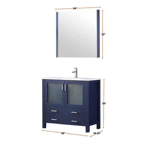 Volez 36W x 18.25D Navy Blue Bath Vanity and White Ceramic Top