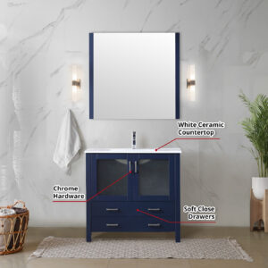 Volez 36W x 18.25D Navy Blue Bath Vanity