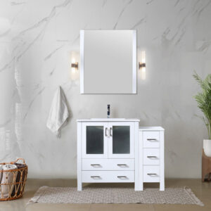 Volez 42W x 18.25D White Single Bath Vanity with Side Cabinet, and White Ceramic Top