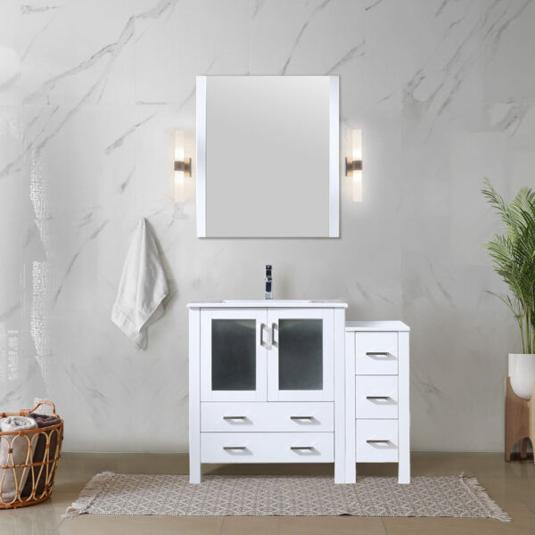 Volez 42W x 18.25D White Single Bath Vanity with Side Cabinet, and White Ceramic Top