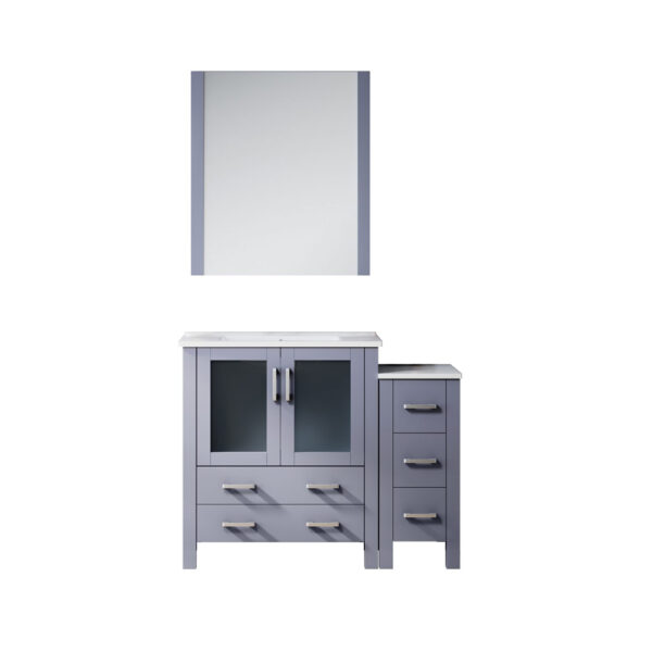 Volez 42W x 18.25D Dark Grey Bath Vanity with Side Cabinet, White Ceramic Top, and 28Mirror