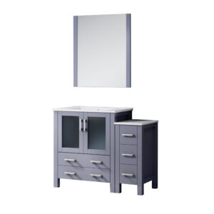 Volez 42W x 18.25D Dark Grey Bath Vanity with Side Cabinet, White Ceramic Top, and 28Mirror