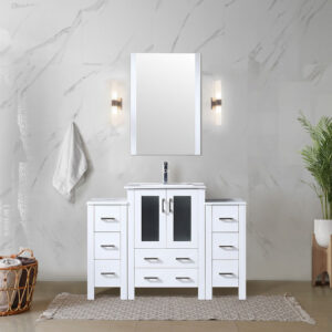 Volez 48W x 18.25D White Single Bath Vanity with Side Cabinet, and White Ceramic Top