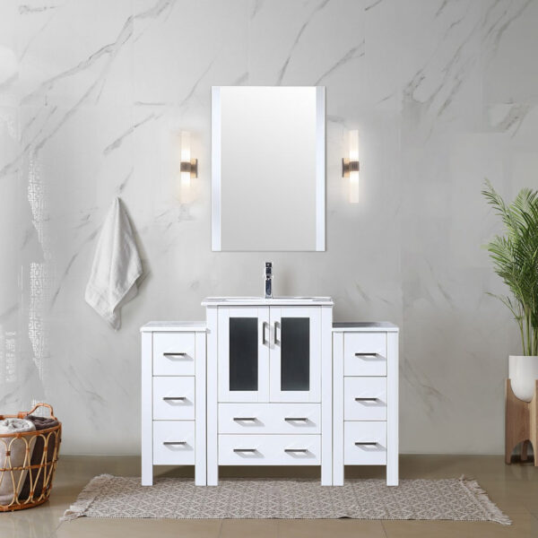 Volez 48W x 18.25D White Single Bath Vanity with Side Cabinet, and White Ceramic Top