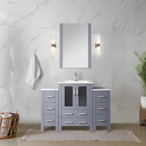 Volez 48W x 18.25D Dark Grey Single Bath Vanity with Side Cabinet, and White Ceramic Top