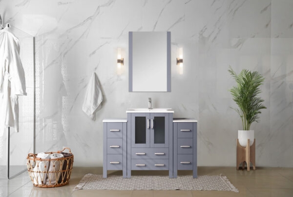 Volez 48W x 18.25D Dark Grey Single Bath Vanity with Side Cabinet, and White Ceramic Top