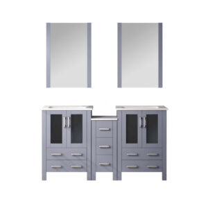 Volez 60W x 18.25D Dark Grey Double Bath Vanity with Side Cabinet, White Ceramic Top, and 22Mirrors