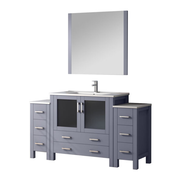 Volez 60W x 18.25D Dark Grey Bath Vanity with Side Cabinets, Faucet Set, White Ceramic Top, and 34Mirror