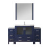 Volez 60W x 18.25D Navy Blue Bath Vanity with Side Cabinets, Faucet Set, White Ceramic Top, and 34Mirror