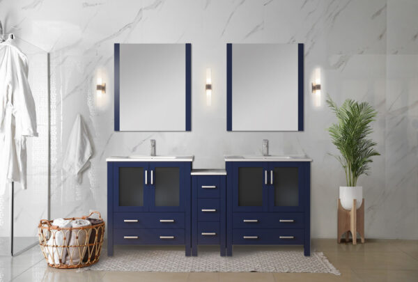 Volez 72W x 18.25D Dark Grey Double Bath Vanity with Side Cabinet, and White Ceramic Top