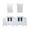 Volez 84W x 18.25D White Double Bath Vanity with Side Cabinets, White Ceramic Top, and 22Mirrors