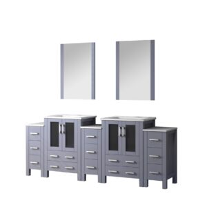 Volez 84W x 18.25D Dark Grey Double Bath Vanity with Side Cabinets, White Ceramic Top, and 22Mirrors