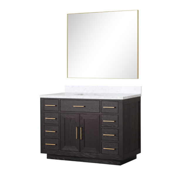 Abbey 48W x 22D Black Oak Single Bath Vanity, Carrara Marble Top, and 46Mirror