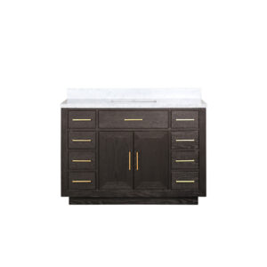 Abbey 48W x 22D Brown Oak Single Bath Vanity and Carrara Marble Top