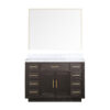 Abbey 48W x 22D Brown Oak Single Bath Vanity, Carrara Marble Top, and 46Mirror