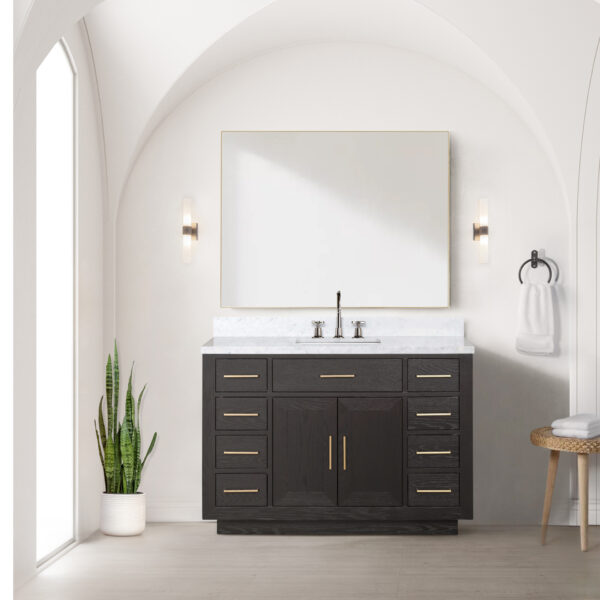 Abbey 48W x 22D Brown Oak Single Bath Vanity and Carrara Marble Top