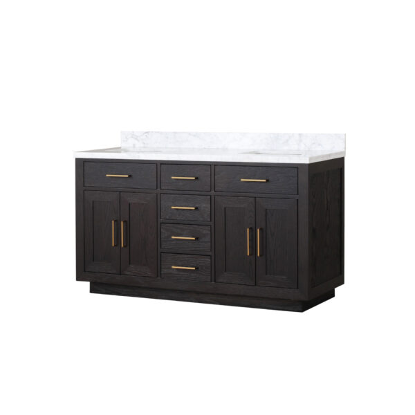 Abbey 60W x 22D Black Oak Double Bath Vanity and Carrara Marble Top