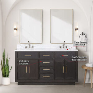 Abbey 60W x 22D Black Oak Double Bath Vanity and Carrara Marble Top