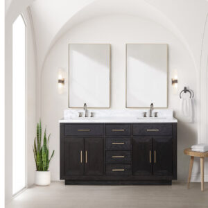 Abbey 60W x 22D Black Oak Double Bath Vanity and Carrara Marble Top