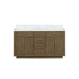 Abbey 60W x 22D Grey Oak Double Bath Vanity and Carrara Marble Top