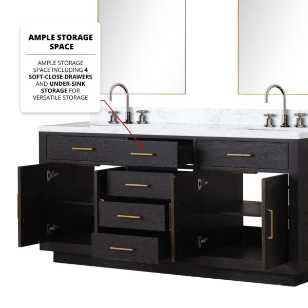 Abbey 72W x 22D Black Oak Double Bath Vanity and Carrara Marble Top