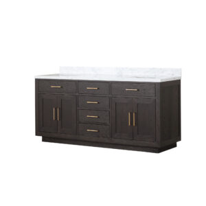 Abbey 72W x 22D Brown Oak Double Bath Vanity and Carrara Marble Top