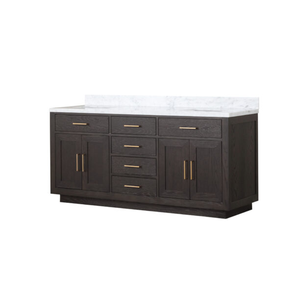 Abbey 72W x 22D Brown Oak Double Bath Vanity and Carrara Marble Top