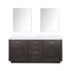 Abbey 72W x 22D Brown Oak Double Bath Vanity, Carrara Marble Top, and 34Mirrors