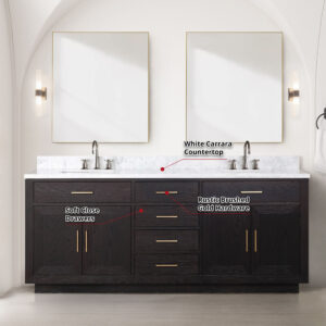 Abbey 80W x 22D Black Oak Double Bath Vanity and Carrara Marble Top