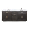 Abbey 80W x 22D Brown Oak Double Bath Vanity, Carrara Marble Top, and Faucet Set