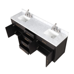 Abbey 80W x 22D Brown Oak Double Bath Vanity, Carrara Marble Top, and Faucet Set